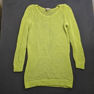 Ann Taylor LOFT Women L Lime Green Open Knit Long Sleeve Top